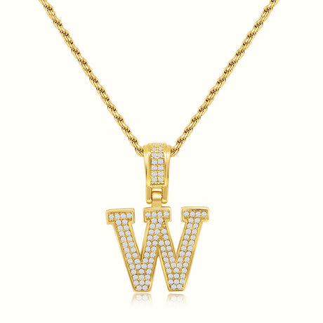 Women's Vermeil Diamond Initial Capital Letter W Necklace Pendant Rope Chain The Gold Goddess Women’s Jewelry By The Gold Gods