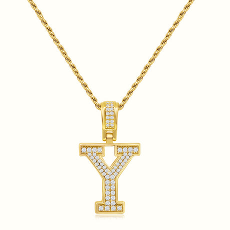 Women's Vermeil Diamond Initial Capital Letter Y Necklace Pendant Rope Chain The Gold Goddess Women’s Jewelry By The Gold Gods