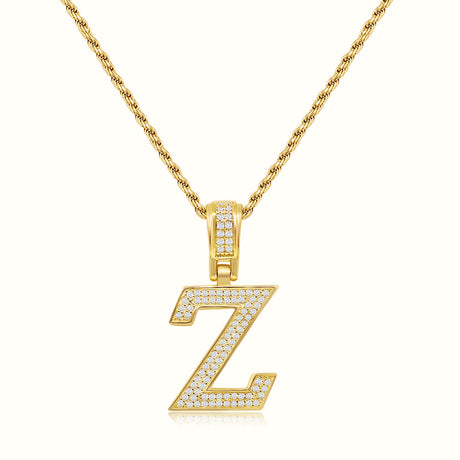 Women's Vermeil Diamond Initial Capital Letter Z Necklace Pendant Rope Chain The Gold Goddess Women’s Jewelry By The Gold Gods