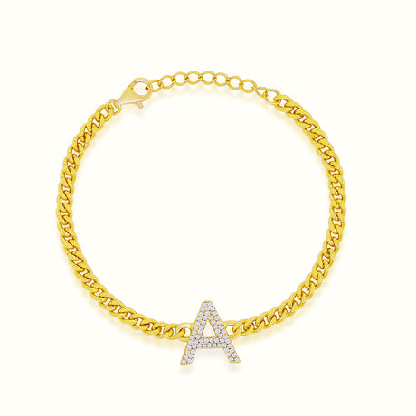 Women's Vermeil Diamond Initial Letter Cuban Bracelet The Gold Goddess Women’s Jewelry By The Gold Gods