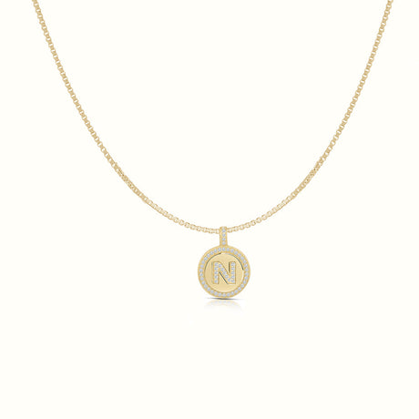 Women's Vermeil Diamond Initial Letter Coin Necklace Pendant