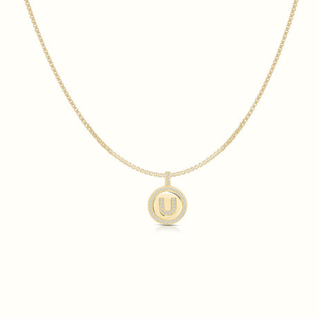 Women's Vermeil Diamond Initial Letter Coin Necklace Pendant