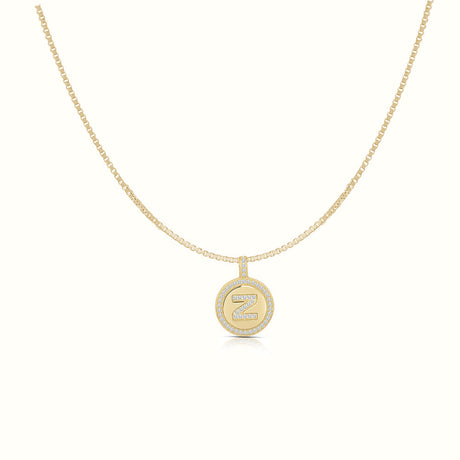 Women's Vermeil Diamond Initial Letter Coin Necklace Pendant