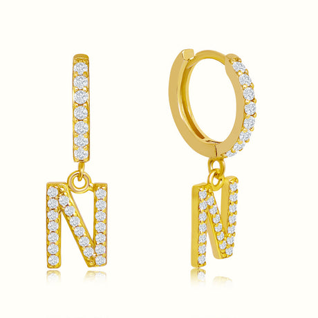 Women's Vermeil Diamond Letter N Hoop Earrings The Gold Goddess Women’s Jewelry By The Gold Gods