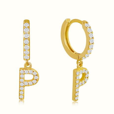 Women's Vermeil Diamond Letter P Hoop Earrings The Gold Goddess Women’s Jewelry By The Gold Gods