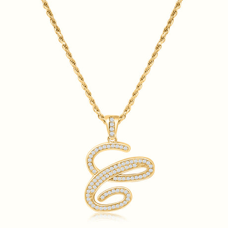 Women's Vermeil Diamond Script Initial Letter Necklace Pendant & Rope Chain