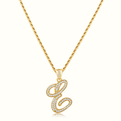 Women's Vermeil Diamond Script Initial Letter Necklace Pendant & Rope Chain