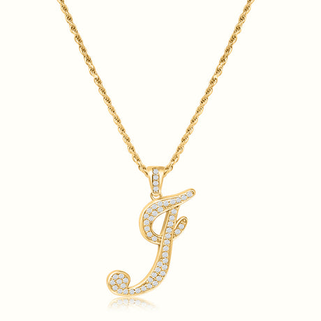 Women's Vermeil Diamond Script Initial Letter Necklace Pendant & Rope Chain