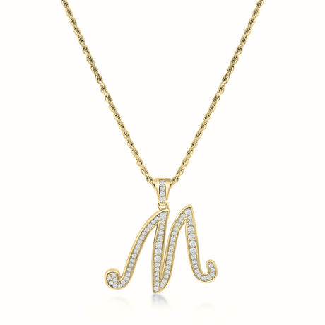 Women's Vermeil Diamond Script Initial Letter Necklace Pendant & Rope Chain