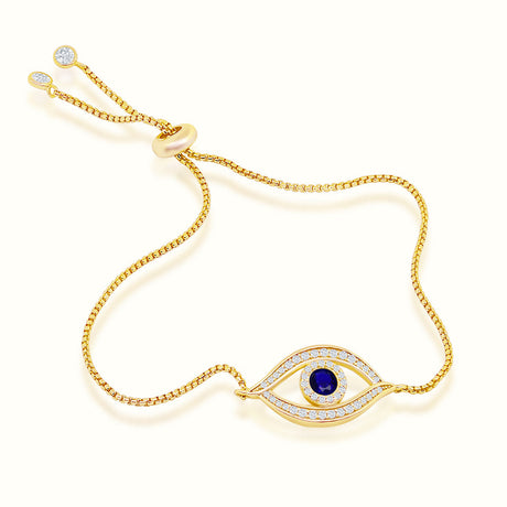 Women's Vermeil Micro Diamond Blue Evil Eye Bracelet The Gold Goddess Women’s Jewelry By The Gold Gods