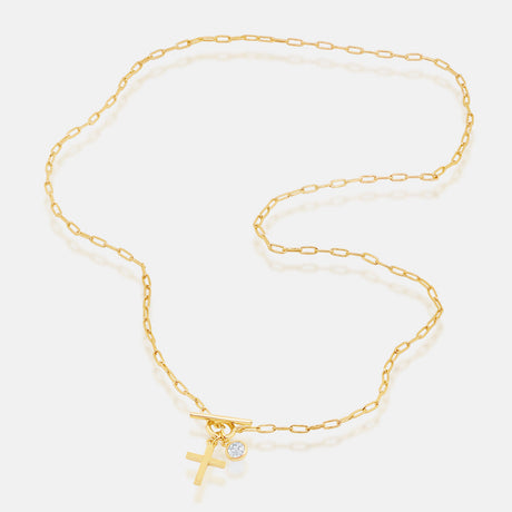 Women's Vermeil Toggle Cross & Diamond Stub Necklace Pendant The Gold Goddess Women’s Jewelry By The Gold Gods