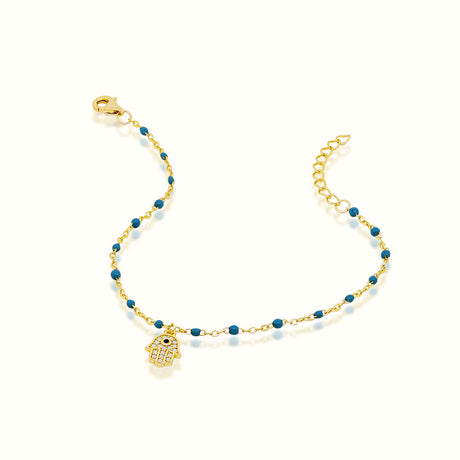 Women's Vermeil Turquoise Diamond Hamsa Hand Bracelet The Gold Goddess Women’s Jewelry By The Gold Gods